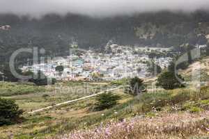 Vallemar neighborhood of Pacifica in a foggy summer day.