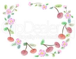 Frame made of cherries and flowers