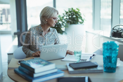 Mature businesswoman working at table