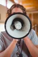 Close up of megaphone held by coach