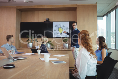 Businessman explaining plans to colleagues