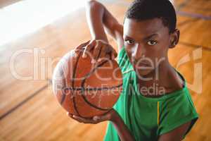 Portrait of male teenager with basketball
