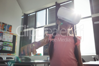 Girl wearing virtual reality simulator