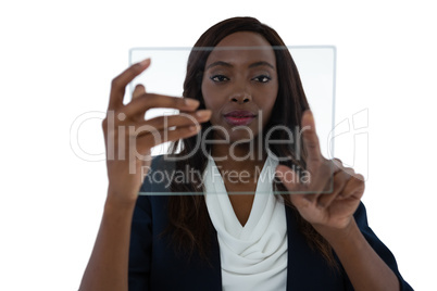 Businesswoman using interface screen