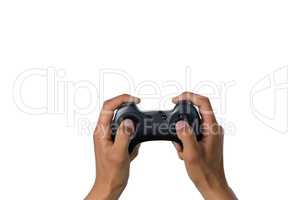 Cropped of hand holding controller