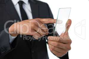 Businessman touching transparent interface screen