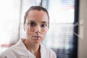 Close-up portrait of worried young female therapist