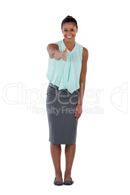 Smiling businesswomen giving her hand for handshake