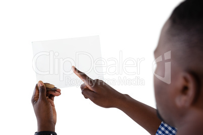 Man using futuristic digital tablet