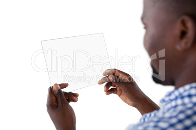 Man using futuristic digital tablet