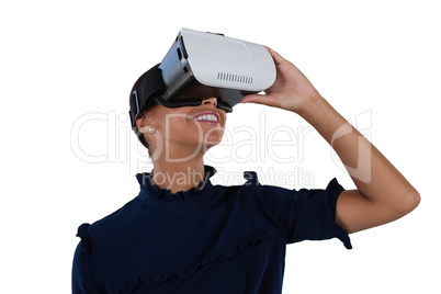 Woman using virtual reality headset