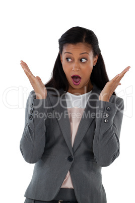 Shocked businesswoman gesturing