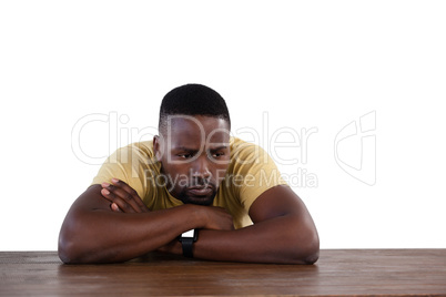 Upset man against white background