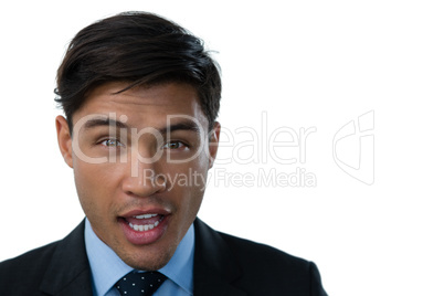 Close up of confidence businessman with mouth open