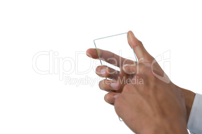 Cropped image of businessman using transparent interface