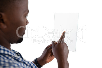 Man using futuristic digital tablet