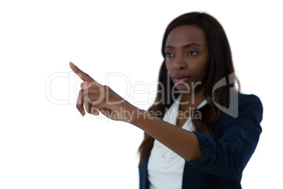 Close up of woman using interface screen