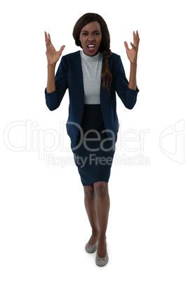 Full length portrait of frustrated businesswoman