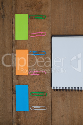 Various school supplies arranged on wooden table