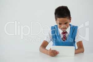 Schoolboy using digital tablet