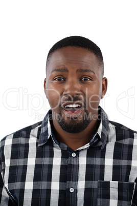 Surprised man against white background