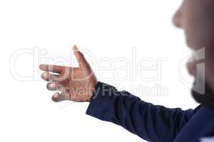 Businessman holding a glass smartphone