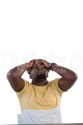 Upset man against white background