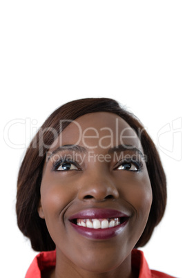 Close up of happy woman looking up