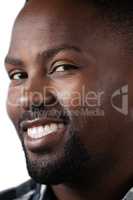 Happy man standing against white background