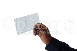 Businessman holding a glass smartphone