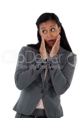 Shocked businesswoman gesturing