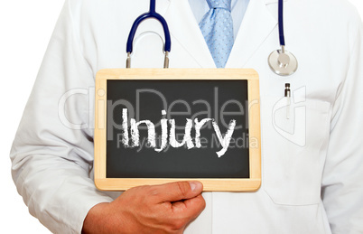Doctor with Injury chalkboard on white background