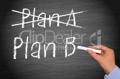 Crossing out Plan A and writing Plan B on chalkboard or blackboard