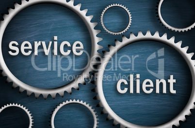 Service and Client - Business cogwheel concept on blue background