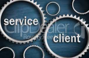 Service and Client - Business cogwheel concept on blue background