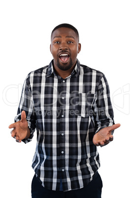 Surprised man against white background
