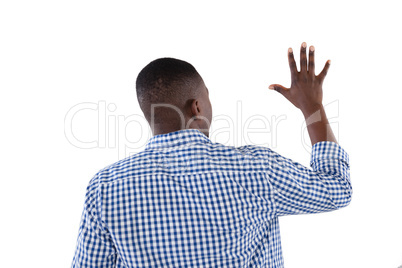 Man gesturing against white background