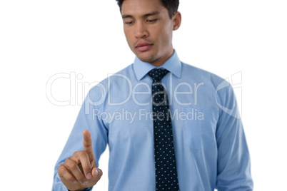 Businessman man wearing tie using interface screen