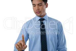 Businessman man wearing tie using interface screen