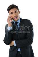 Portrait of businessman talking on smartphone