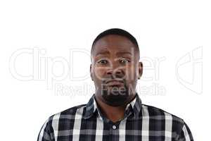 Confused man against white background