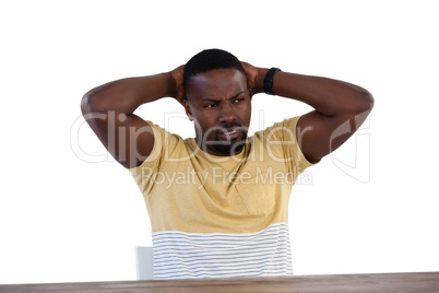 Upset man against white background