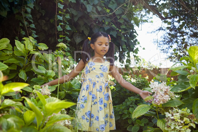 Girl standing amidst green plants