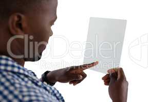 Man using futuristic digital tablet