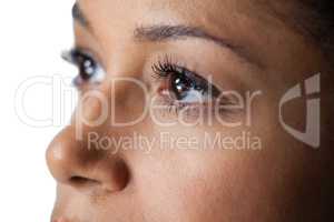 Womans eye and nose against white background