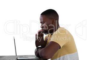 Man using laptop against white background