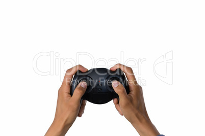Cropped image of hand holding controller