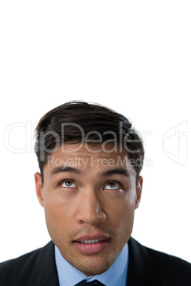 Close up of businessman looking up