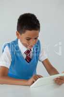 Schoolboy using digital tablet