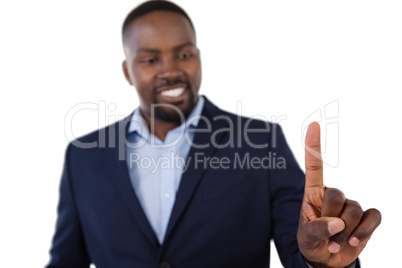 Classy businessman pointing his finger while talking